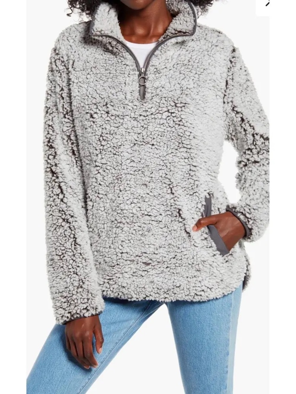 Thread & Supply Light Gray Sherpa Quarter-Zip Pullover